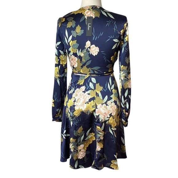 NWT Lulus Love Is Life Navy Blue Floral Print Wrap Dress Women’s Medium - Picture 3 of 14